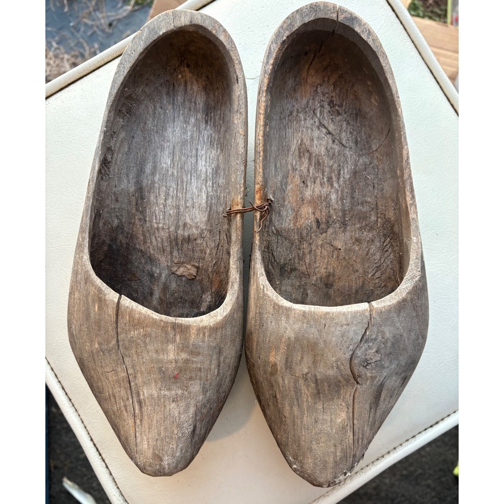 Antique 1800s Dutch Wooden Clogs Authentic Holland Fieldworker Shoes Klompen